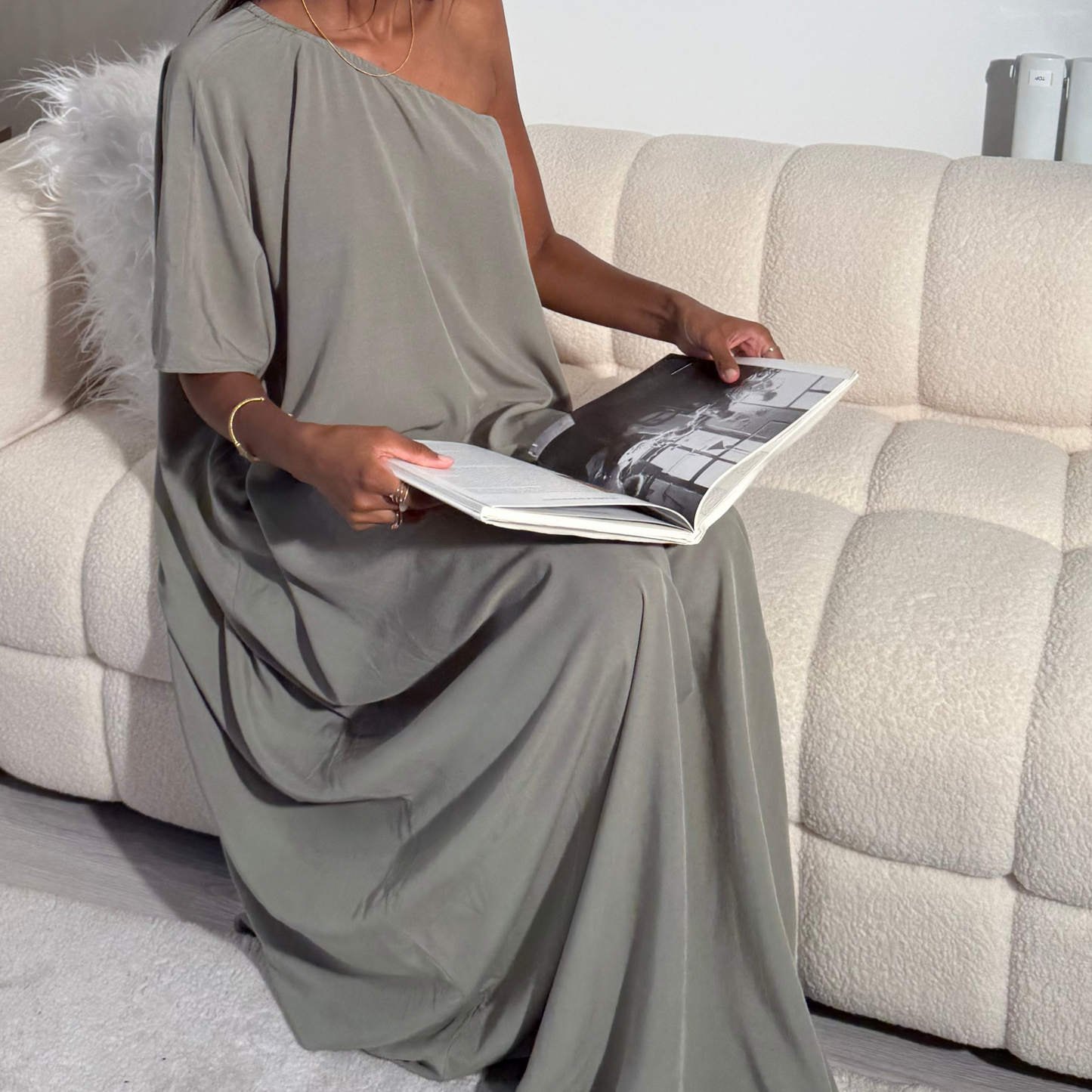 Sage Green One Shoulder Guntiino Baati